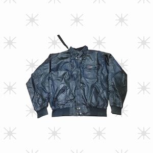 VINTAGE Tonkim Wearables Bomber Jacket Men XL Black Nylon Zip Front Stand Collar